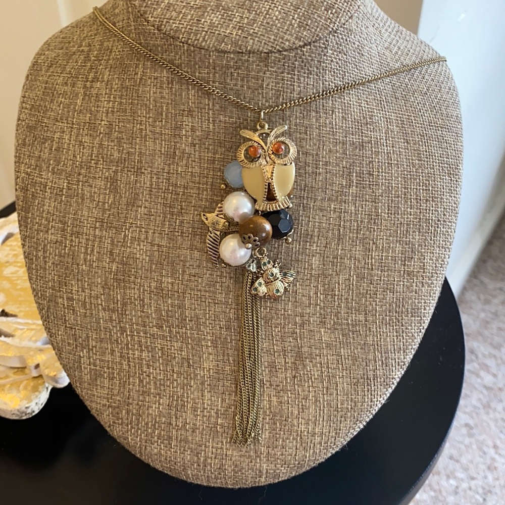 Owl Tassel Charm Necklace